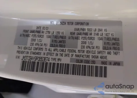 2023 Mazda Cx-9 Touring Plus z USA, uszkodzony, nr VIN JM3TCBAY9P0653674